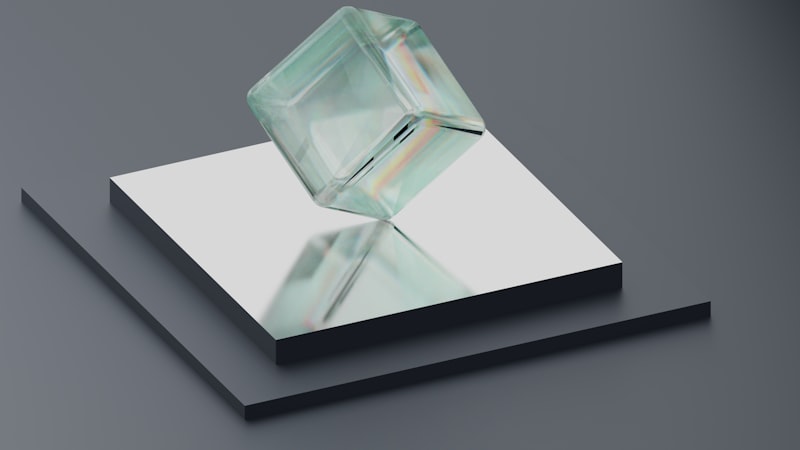 Glass material specimen on reflective surface